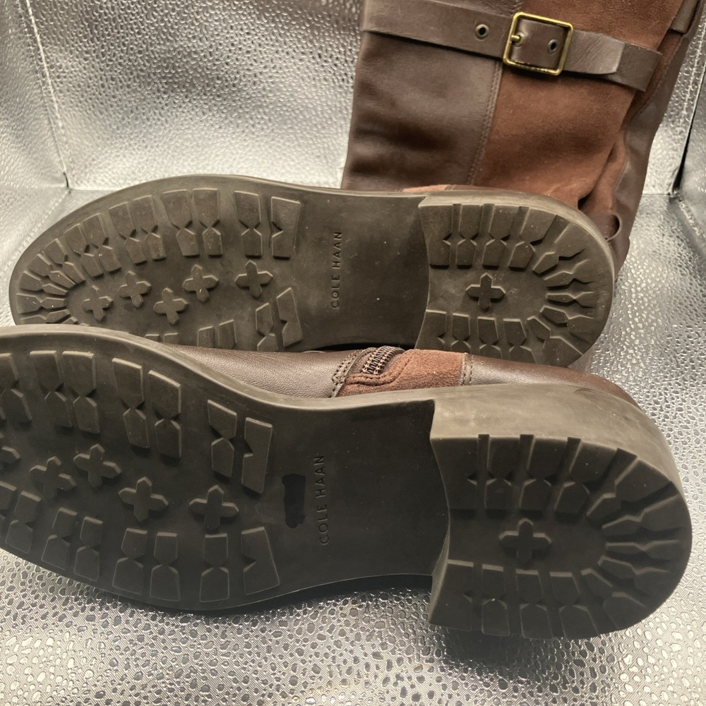 Cole Haan Woman's 7 Brown Leather/Suede Side Zip Boots - Picture 10 of 14